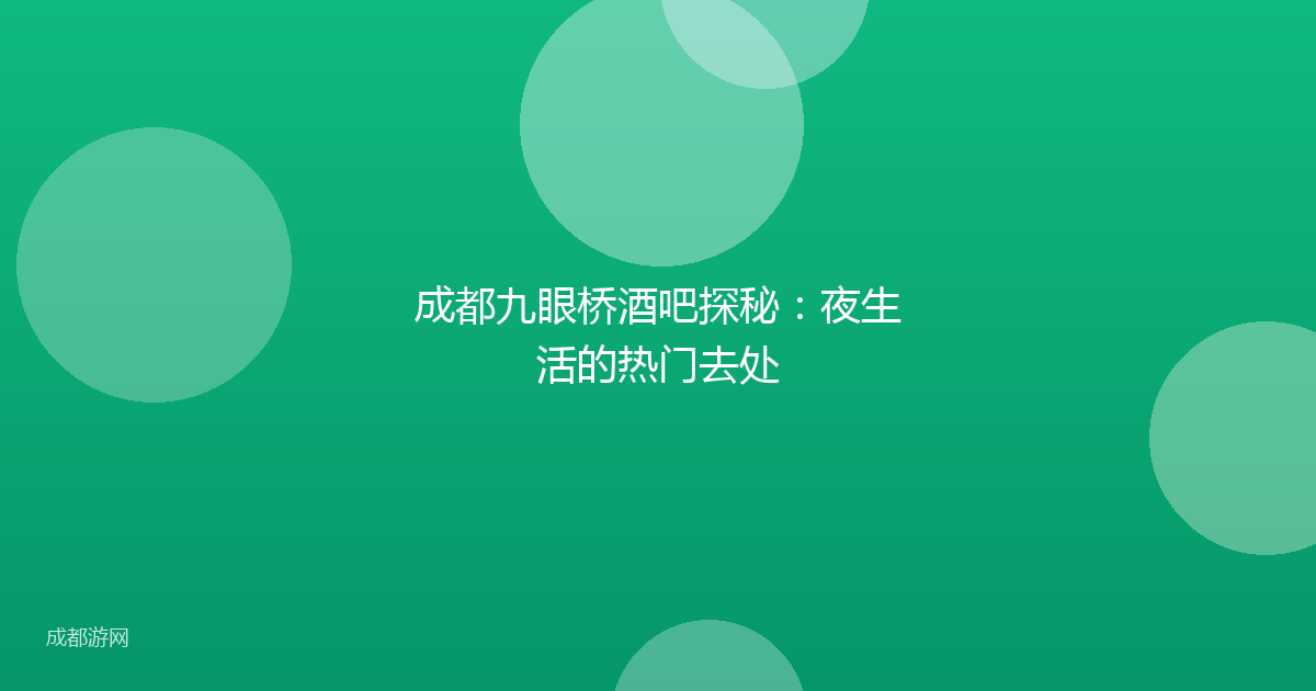 成都九眼桥酒吧探秘：夜生活的热门去处